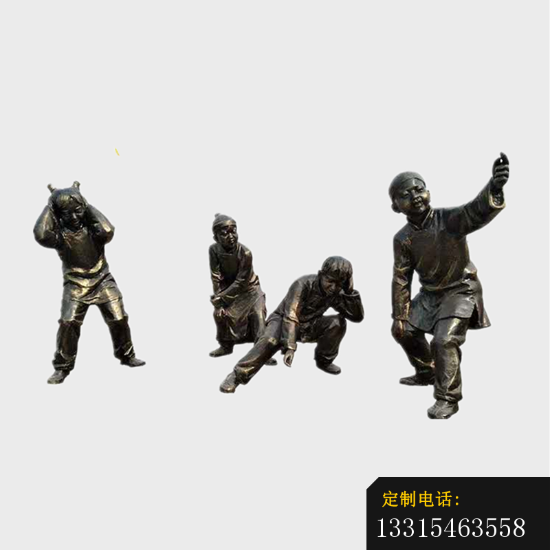 放鞭炮的古代儿童铜雕，公园民俗人物铜雕_800*800