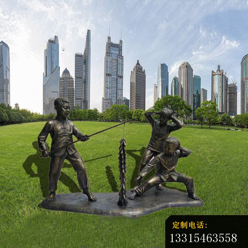 放鞭炮的古代儿童铜雕，公园民俗人物铜雕 (2)_800*800