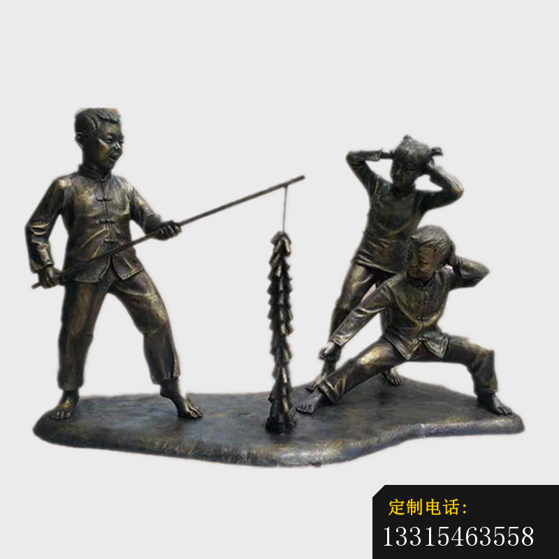 放鞭炮的古代儿童铜雕，公园民俗人物铜雕 (2)_800*800