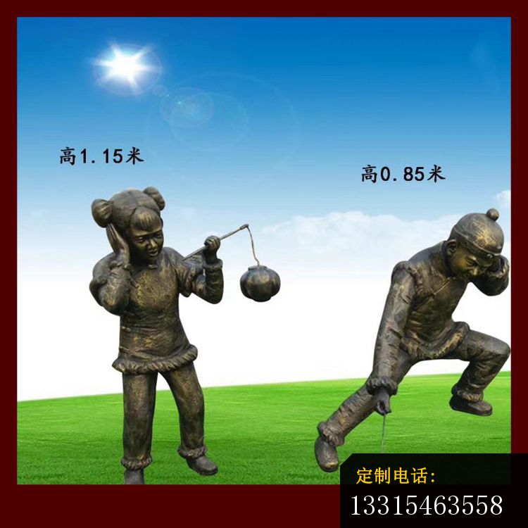 放鞭炮的古代儿童铜雕，公园民俗人物铜雕 (4)_750*750
