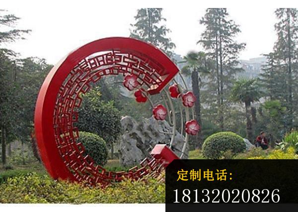 不锈钢镂空圆环和梅花雕塑，公园景观雕塑_600*426