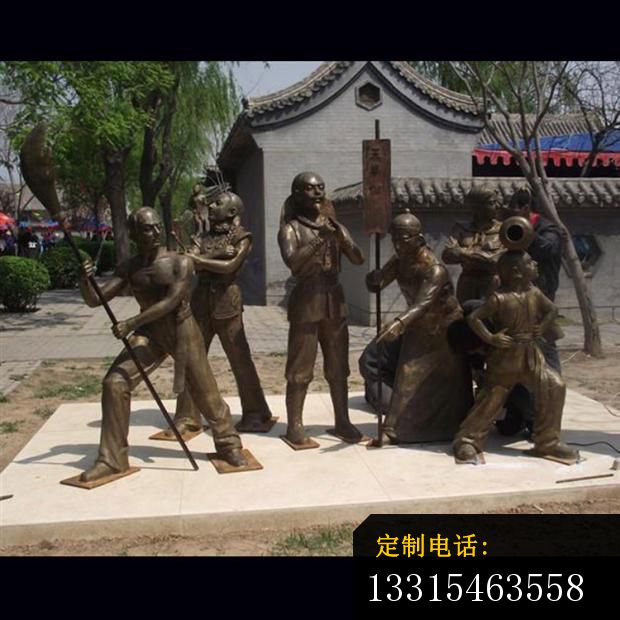 街头卖艺的清朝人物铜雕，公园人物铜雕_620*620
