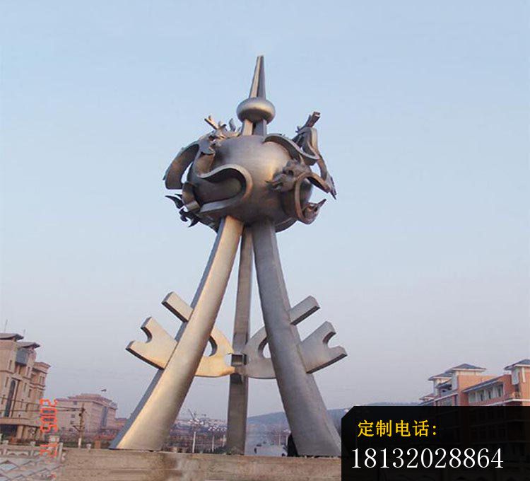 大型创意龙广场景观雕塑，不锈钢雕塑 (2)_750*680