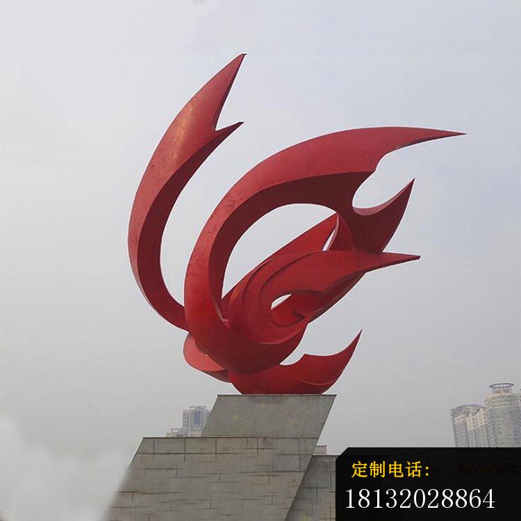 大型红色抽象凤凰广场景观雕塑，不锈钢雕塑_750*750