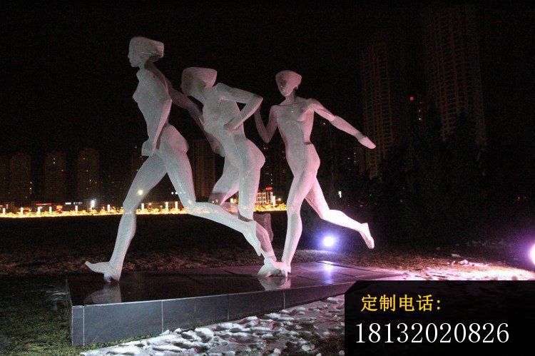 不锈钢跑步的女孩雕塑 抽象人物雕塑_750*499