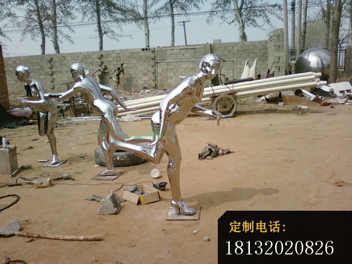 不锈钢跑步女孩雕塑公园人物雕塑_700*525