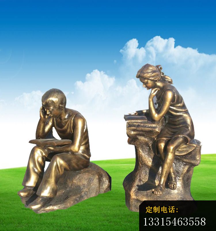 看书的学生铜雕 校园景观铜雕 (2)_750*800