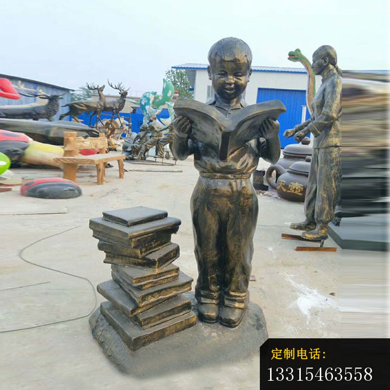 看书的小男孩雕塑，校园人物铜雕 (2)_800*800