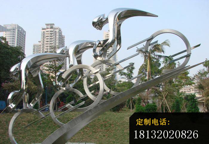不锈钢骑自行车人物雕塑，公园抽象人物雕塑 (2)_700*483