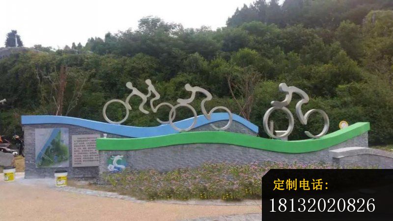 不锈钢骑自行车人物雕塑，公园抽象人物雕塑_800*450