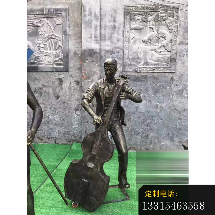 拉大提琴雕塑，玻璃钢仿铜雕塑_750*750