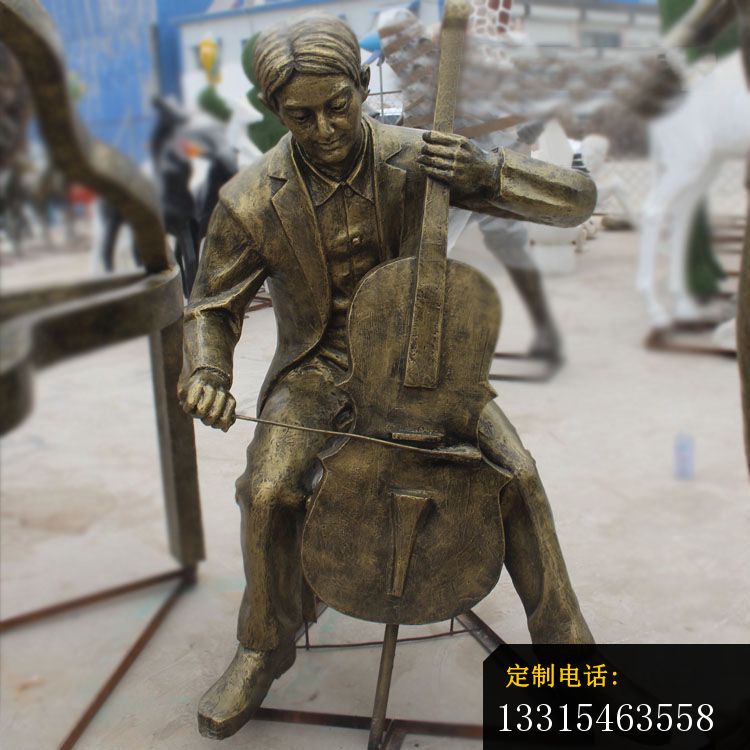 拉大提琴的人物铜雕，公园音乐人物铜雕 (2)_750*750