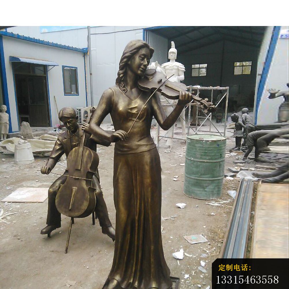 拉大提琴和小提琴的人物铜雕，公园演奏乐器的人物铜雕_1000*1000