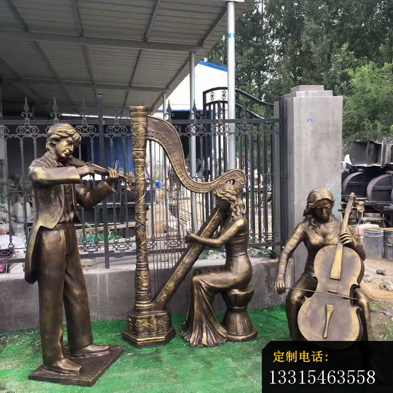 拉大提琴和小提琴的人物铜雕，公园演奏乐器的人物铜雕 (2)_800*800