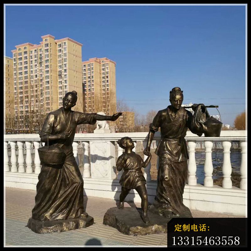 拉儿子手赶路的古代人物铜雕，公园小品铜雕 (2)_800*800