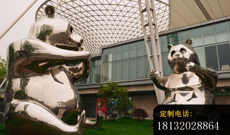 不锈钢抽象熊猫 动物雕塑 公园景观雕塑_800*469