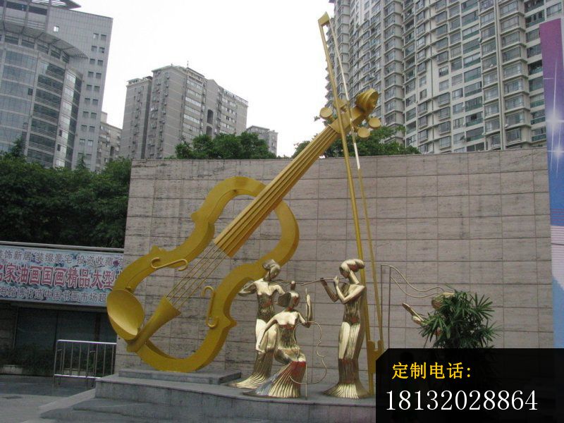 不锈钢抽象演奏的人物和大提琴雕塑  公园不锈钢雕塑_800*600