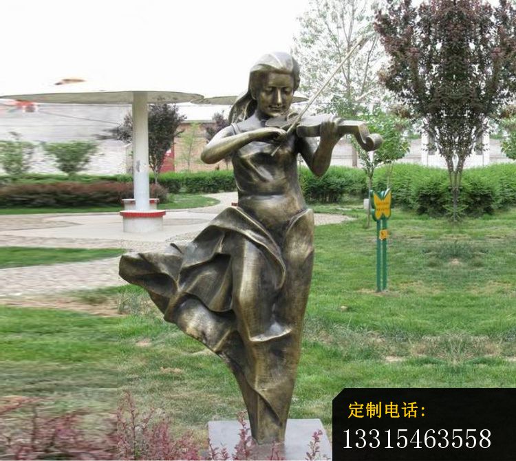 拉小提琴的人物雕塑，玻璃钢仿铜人物雕塑 (2)_750*670