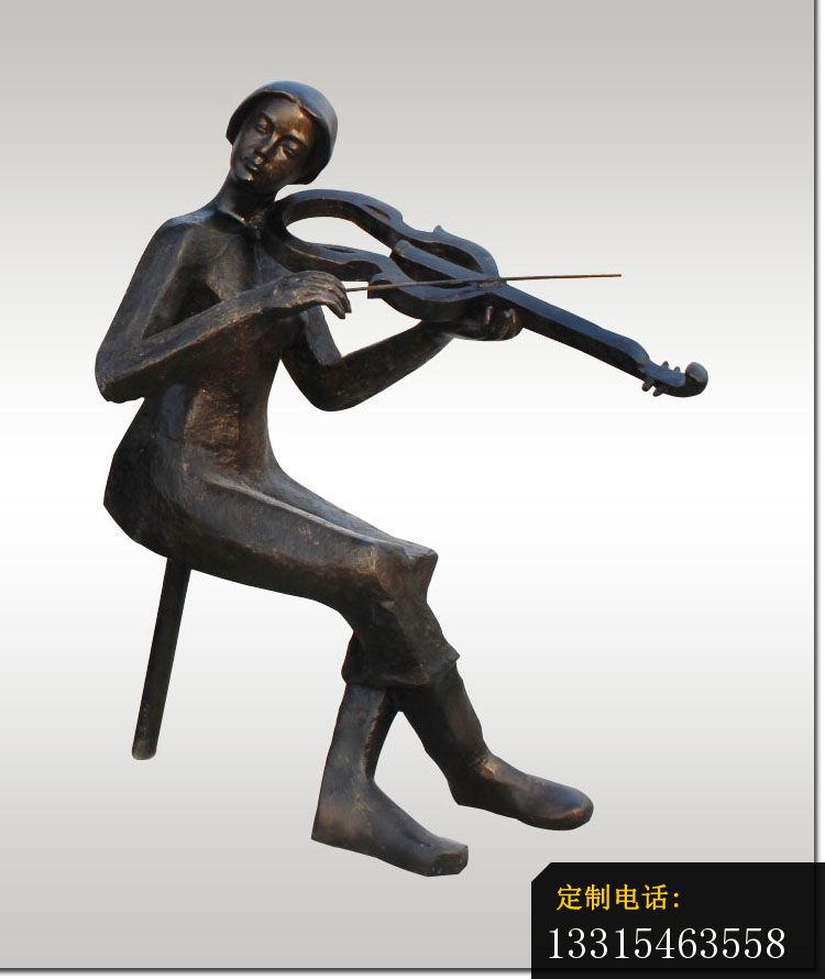 拉小提琴的人物铜雕，公园人物雕塑_750*890