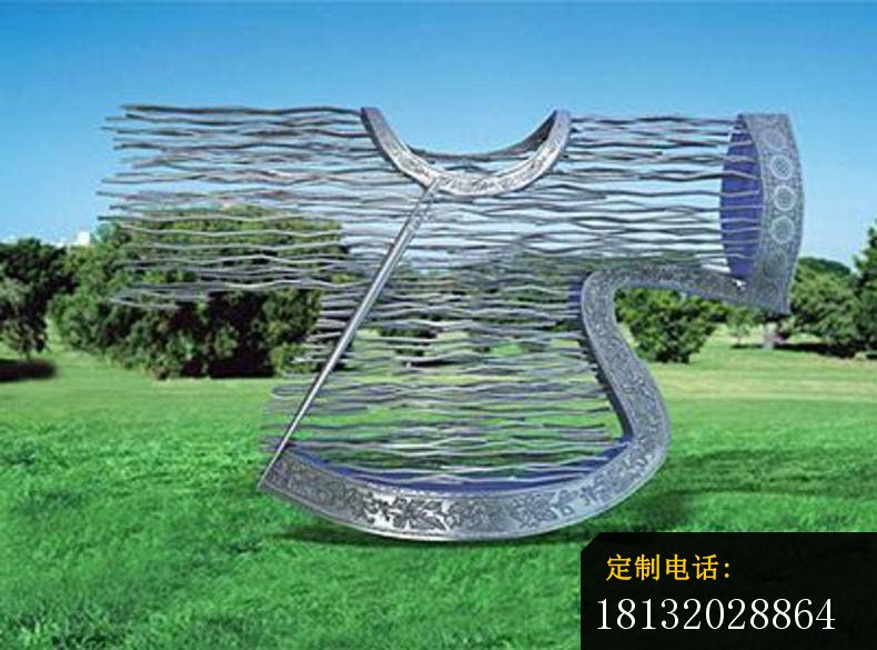 不锈钢抽象衣服和绣花针，公园景观雕塑_790*585