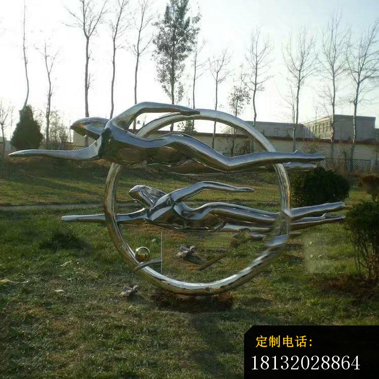 不锈钢抽象游泳人物公园不锈钢雕塑_750*750