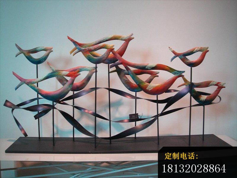 不锈钢抽象鱼和海浪雕塑商场景观雕塑_800*600