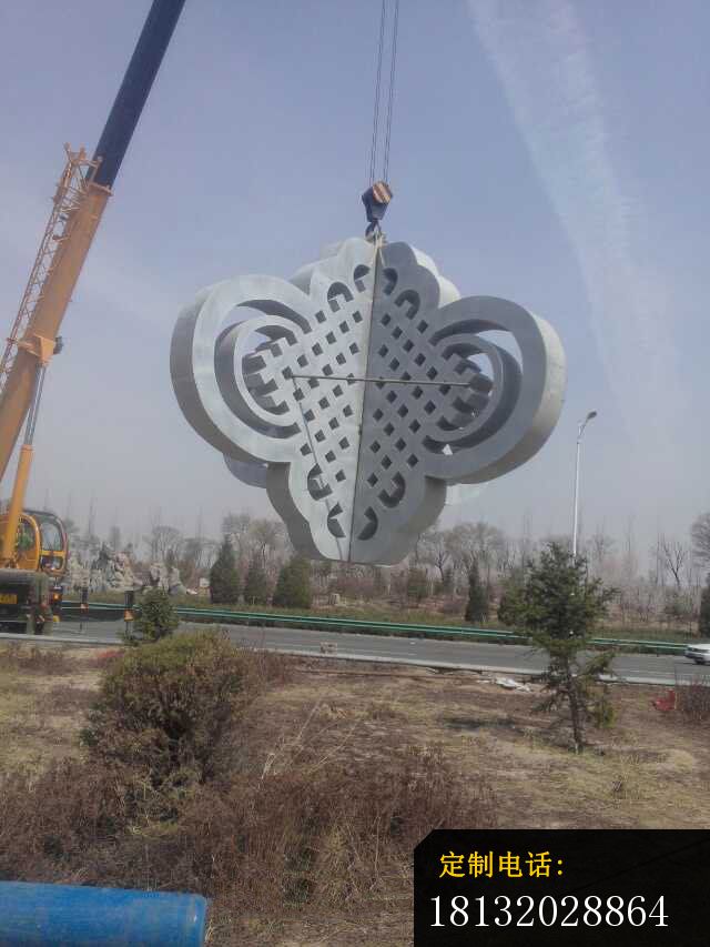 不锈钢抽象中国结雕塑，广场景观雕塑 (3)_640*853