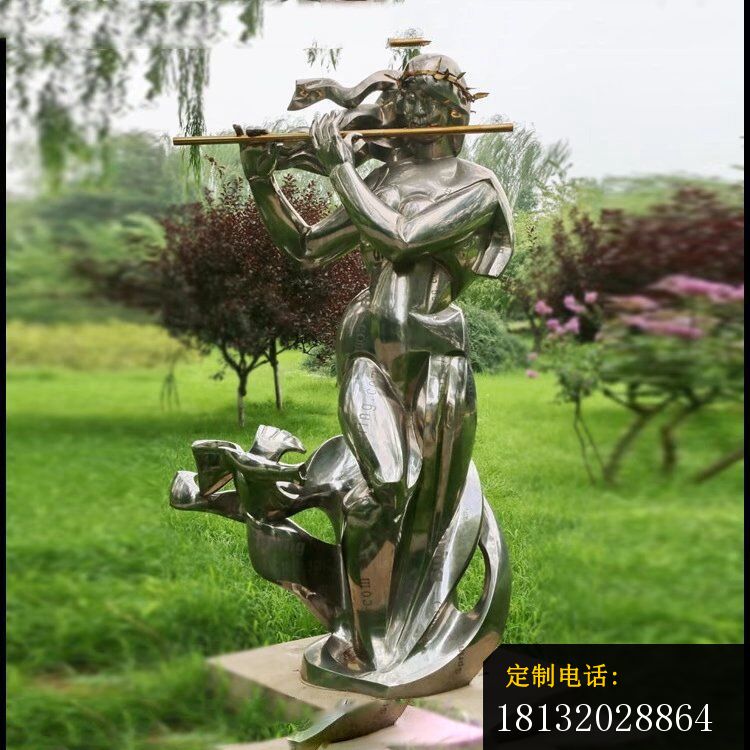 不锈钢吹笛子的女孩公园不锈钢雕塑 (2)_750*750