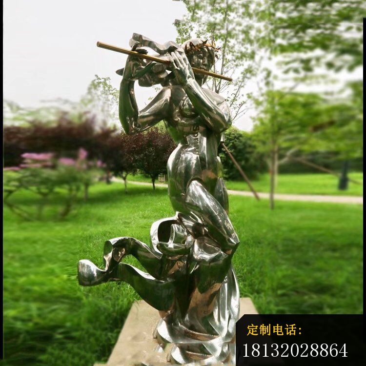 不锈钢吹笛子的女孩公园不锈钢雕塑 (3)_750*750