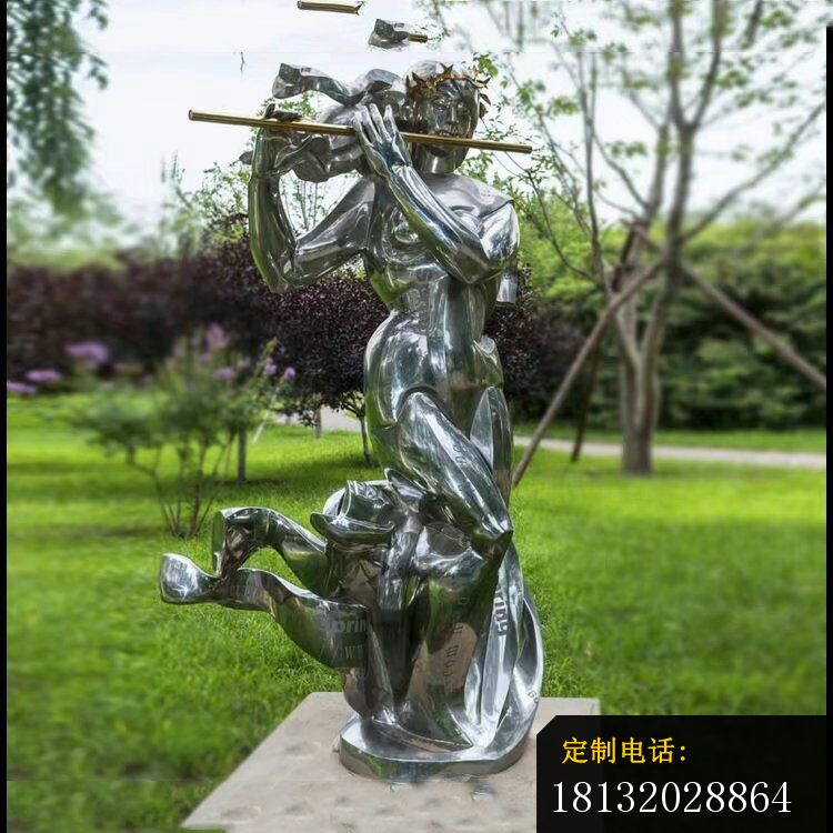 不锈钢吹笛子的女孩公园不锈钢雕塑 (4)_750*750