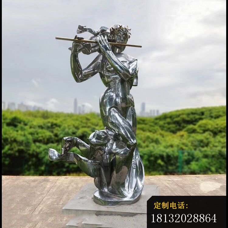 不锈钢吹笛子的女孩公园不锈钢雕塑_750*750