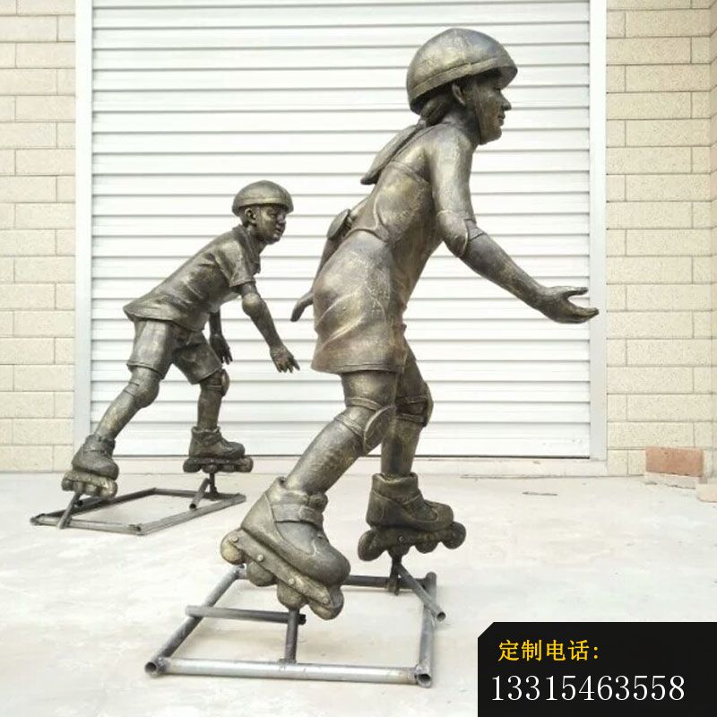 轮滑的儿童铜雕，广场人物铜雕_800*800