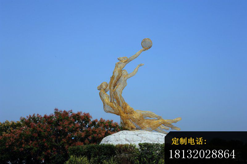 不锈钢打篮球的女孩雕塑 公园景观雕塑_800*532
