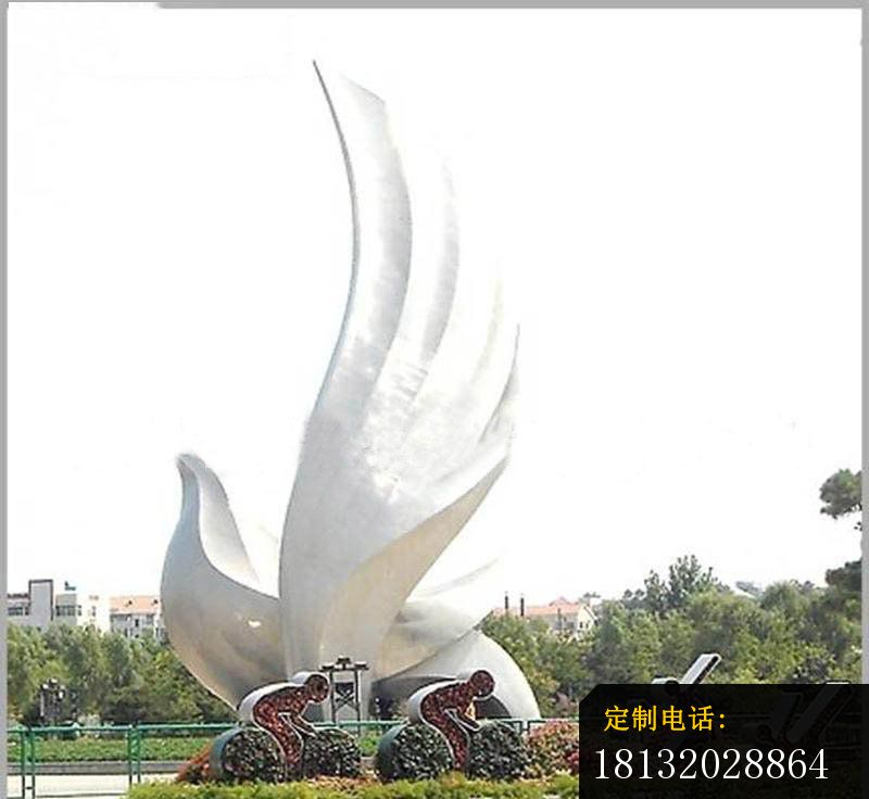 不锈钢大型抽象和平鸽，广场景观雕塑_800*736
