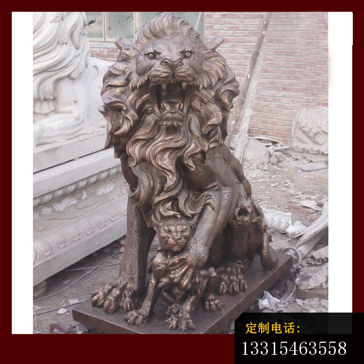 母子西洋狮子铜雕，银行门口欧式狮子铜雕_750*750