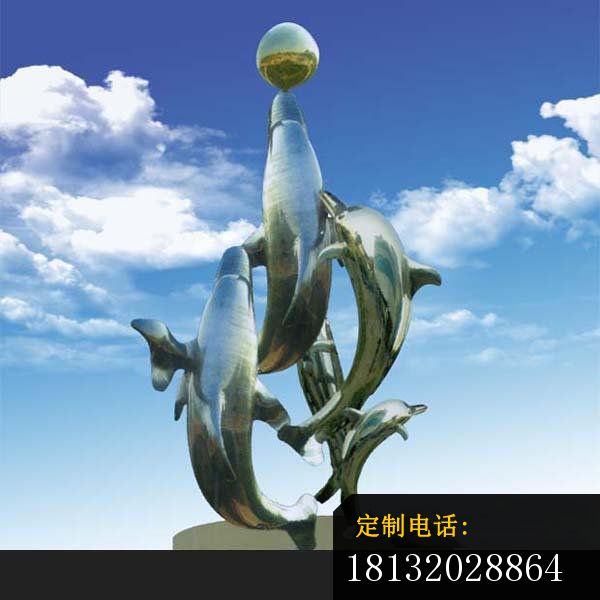 不锈钢顶球的海豚 公园不锈钢动物雕塑_600*600