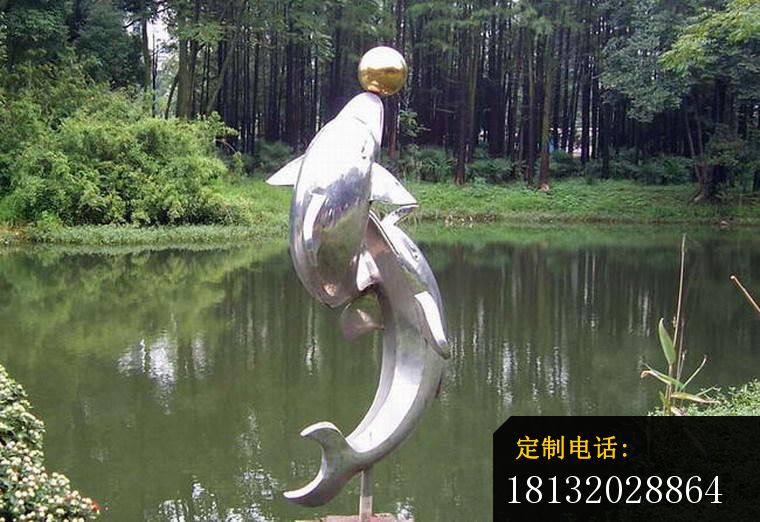 不锈钢顶球海豚 公园不锈钢动物雕塑_760*522