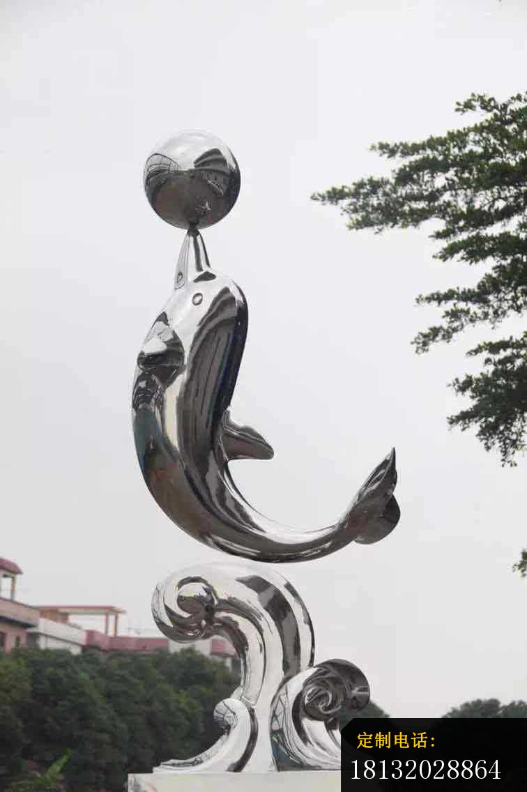 不锈钢顶球海豚，动物不锈钢雕塑_756*1136