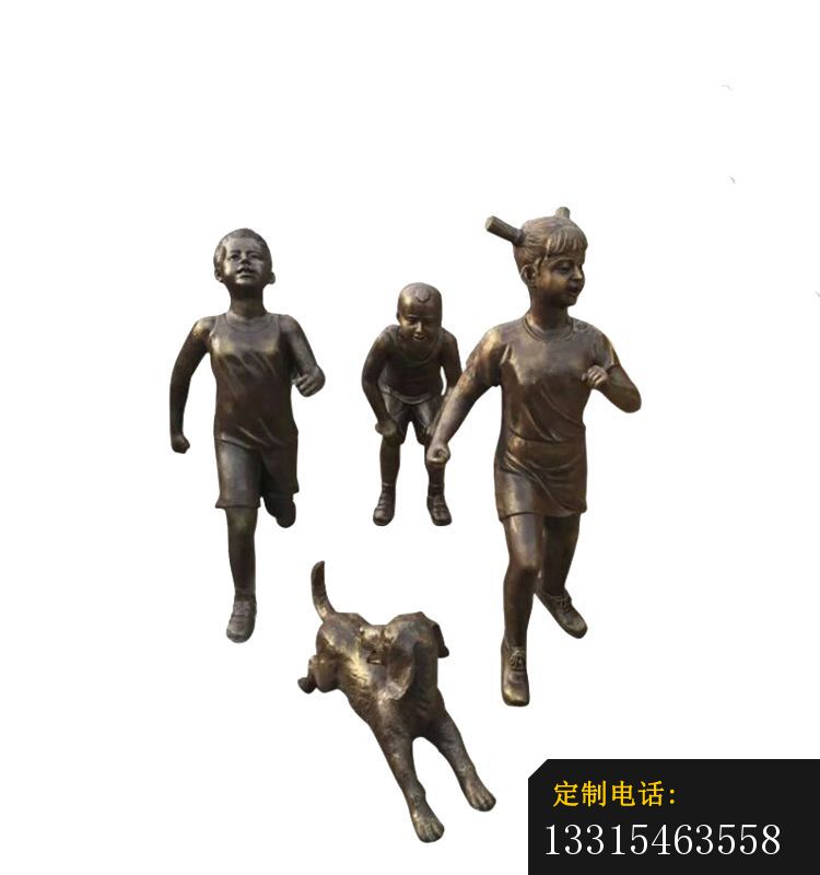 跑步遛狗的儿童铜雕  公园小品铜雕 (2)_750*800