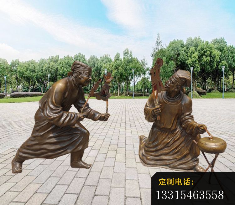 皮影戏雕塑，街头古代人物铜雕_750*655