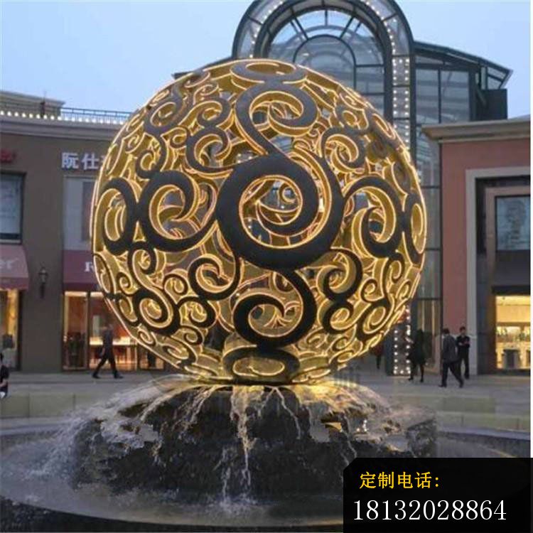 不锈钢发光镂空球，酒店门口景观雕塑_750*750