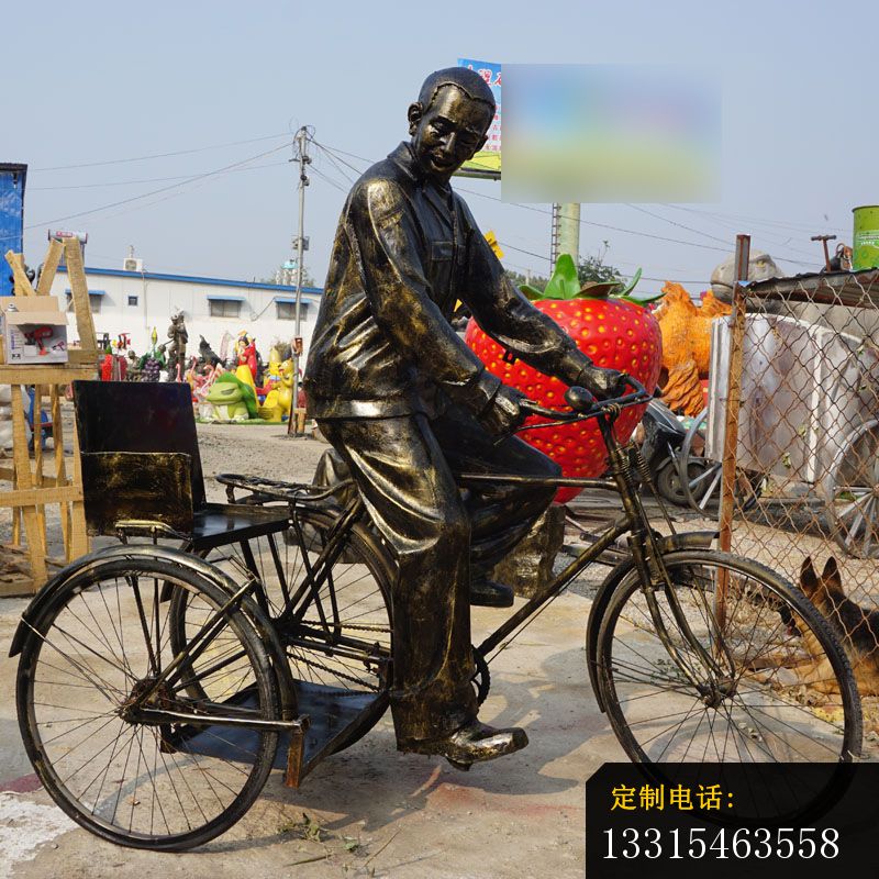 骑三轮自行车的人物铜雕，公园小品铜雕 (2)_800*800