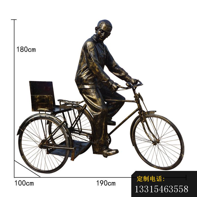 骑三轮自行车的人物铜雕，公园小品铜雕 (4)_800*800