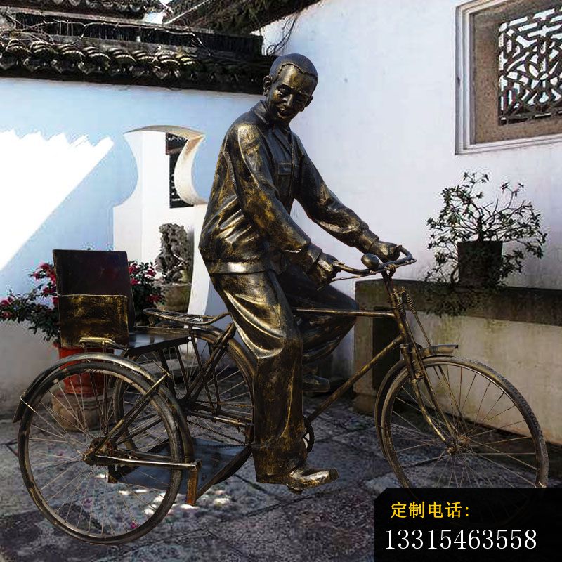 骑三轮自行车的人物铜雕，公园小品铜雕 (6)_800*800