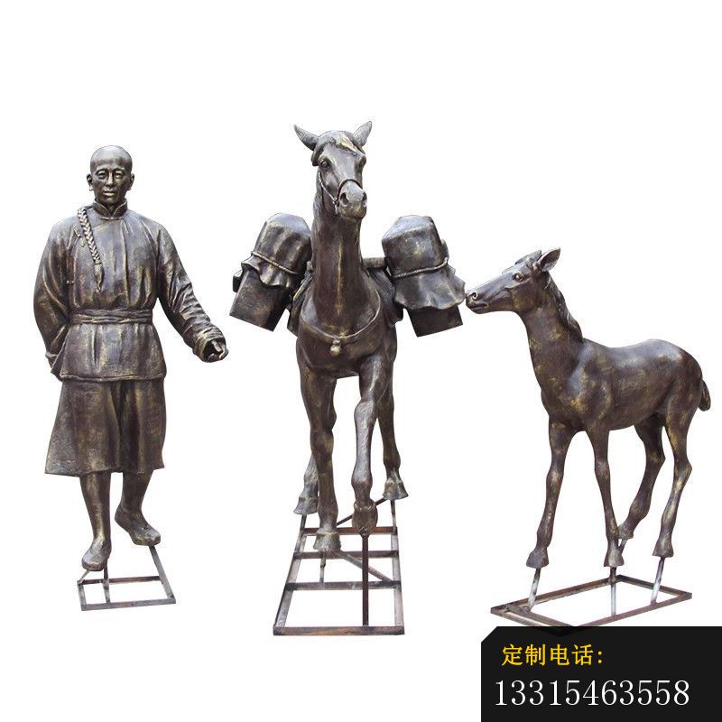 牵马的清朝人物铜雕，公园小品雕塑_800*800