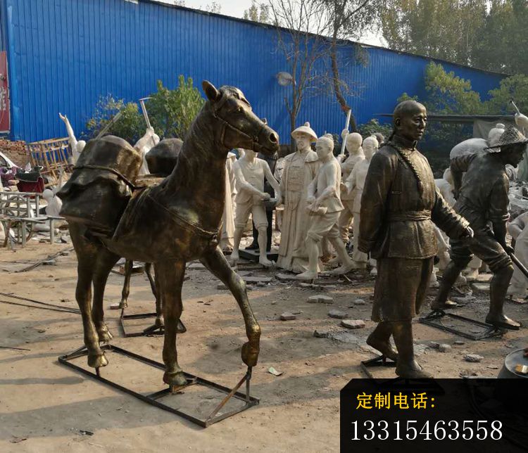 牵马的清朝人物铜雕，公园小品铜雕 (2)_750*644
