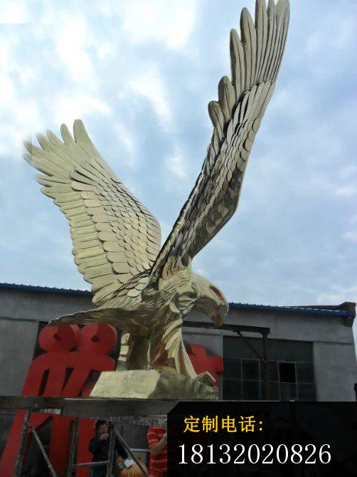 不锈钢展翅的雄鹰雕塑  不锈钢动物雕塑  广场景观雕塑 (2)_502*670