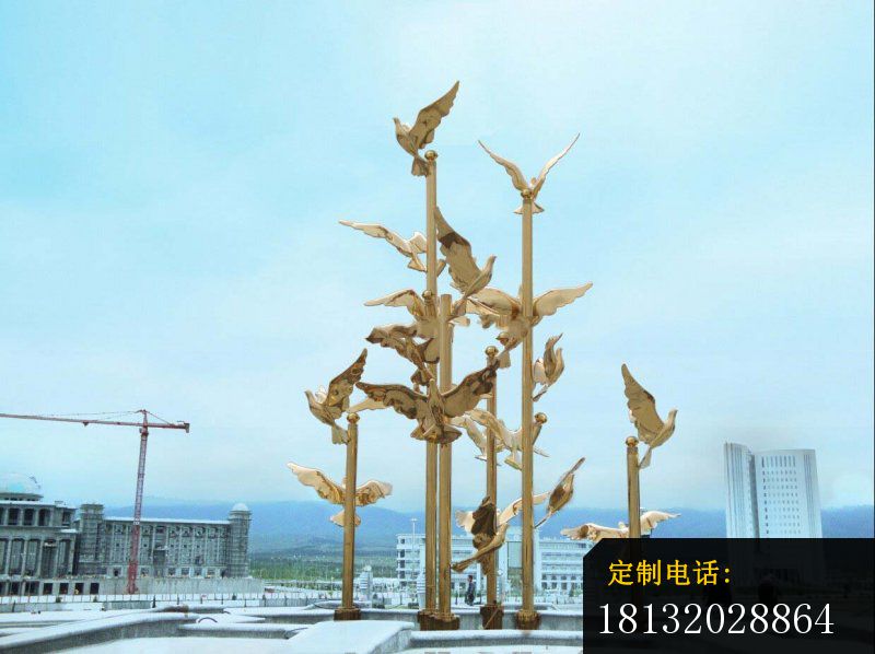 不锈钢飞翔的和平鸽，广场景观雕塑_800*598