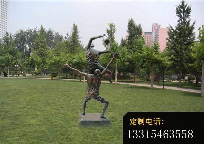 人物铜雕，公园打篮球雕塑_670*473