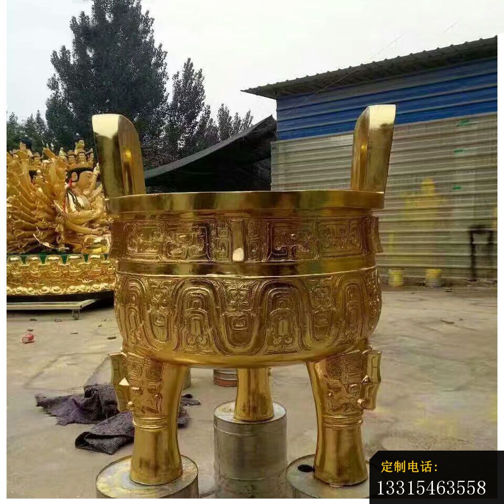 三足圆形香炉铜雕，寺庙香炉铜雕_1000*1000